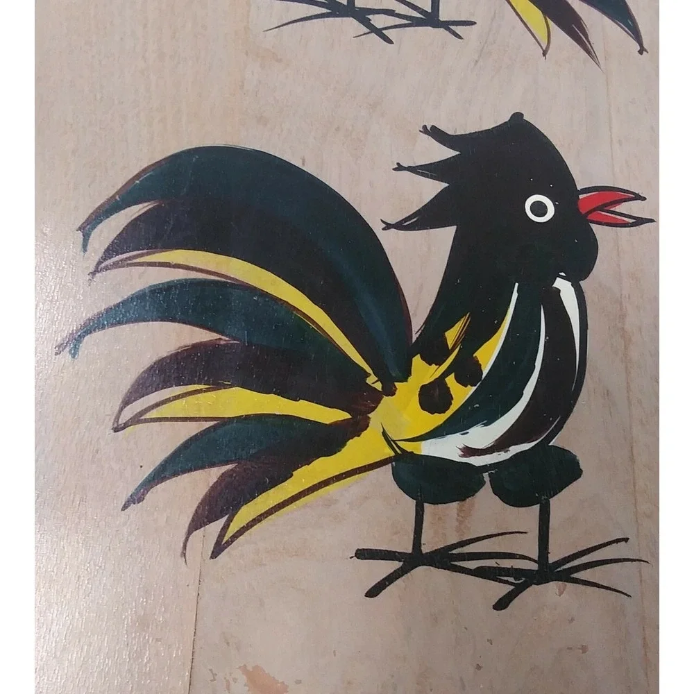 VTG Wooden Colorful Hand Painted Cutting Board Handle WOODPECKERS Japan READ